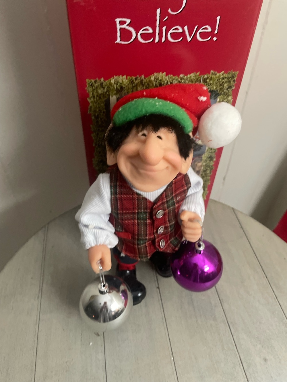 ZIMS themselves Holiday Elf Figurine with Red & Green Hat and Plaid Vest